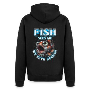 Fischallergie Fish Sees Me We Both Scream - Unisex Premium Organic Zip Hoodie - black - Back - Nico (187cm)