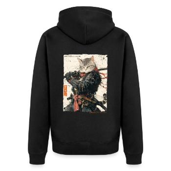 Samurai Cat Kawaii Japanische Ninja Katze - Unisex Premium Bio Zip Hoodie - Schwarz - Hinten - Nico (187cm)