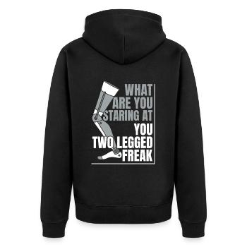 Two Legged Freak Artificial Legs User Leg - Unisex Premium Organic Zip Hoodie - black - Back - Nico (187cm)