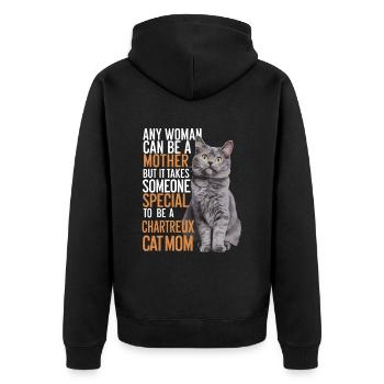 Katze Chartreux Geschenk - Unisex Premium Bio Zip Hoodie - Schwarz - Hinten - Nico (187cm)