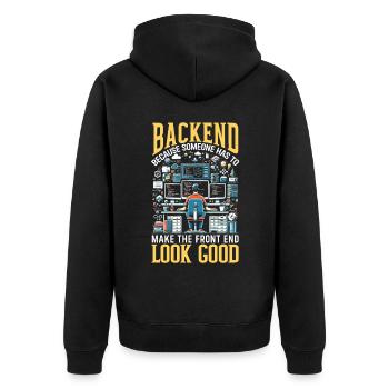 Backend-Entwickler Programmierung Softwareprogrammierer - Unisex Premium Bio Zip Hoodie - Schwarz - Hinten - Nico (187cm)