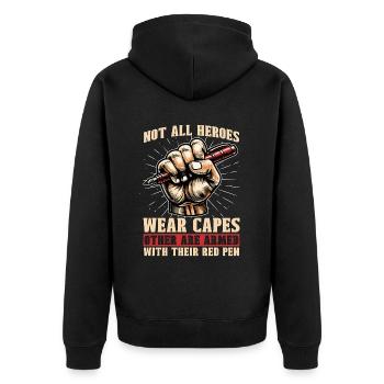 Book Editor Not All Heroes Wear Capes Bookworm - Unisex Premium Bio Zip Hoodie - Schwarz - Hinten - Nico (187cm)