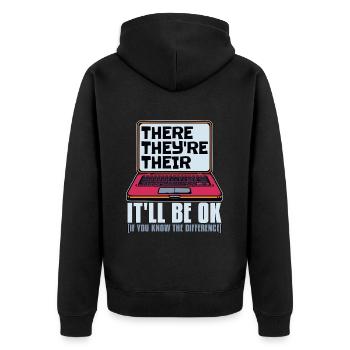 Book Editor There They're Their English Teacher - Unisex Premium Bio Zip Hoodie - Schwarz - Hinten - Nico (187cm)