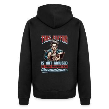 This Editor Is Not Amused By Publisher Book Editor - Unisex Premium Bio Zip Hoodie - Schwarz - Hinten - Nico (187cm)