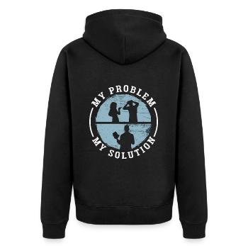 Book Editor My Problem My Solution Pictogram Dad - Unisex Premium Bio Zip Hoodie - Schwarz - Hinten - Nico (187cm)