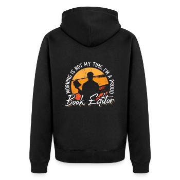 Book Editor Morning Is Not My Time I'm A Publisher - Unisex Premium Bio Zip Hoodie - Schwarz - Hinten - Nico (187cm)