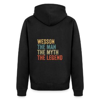 Wesson the man the myth - Unisex Premium Bio Zip Hoodie - Schwarz - Hinten - Nico (187cm)