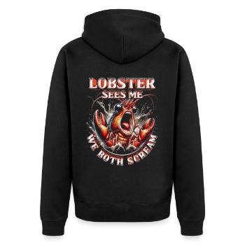 Hummerallergie Lobster Sees Me We Both Scream - Unisex Premium Organic Zip Hoodie - black - Back - Nico (187cm)