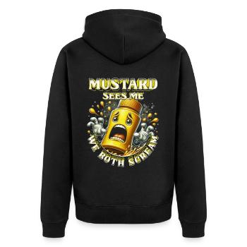 Senfallergie Mustard Sees Me We Both Scream - Unisex Premium Organic Zip Hoodie - black - Back - Nico (187cm)