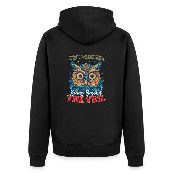 Visions spirituelles de hiboux : voir au-delà du voile - Veste à capuche bio Premium Unisexe - noir - Dos - Nico (187cm)