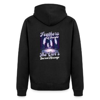 Spirituelle Eule Die heilige Botschaft der Eule - Unisex Premium Bio Zip Hoodie - Schwarz - Hinten - Nico (187cm)