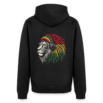 Jamaikanische Löwe Reggae Wurzel Löwe Juda Rasta - Unisex Premium Bio Zip Hoodie - Schwarz - Hinten - Nico (187cm)