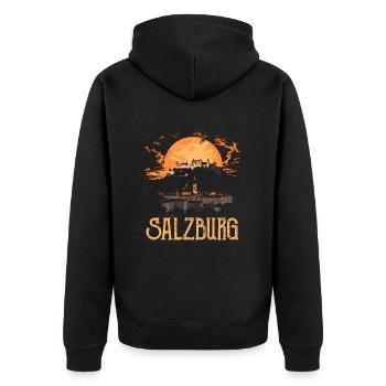 Vintage Salzburg Austria - Unisex Premium Bio Zip Hoodie - Schwarz - Hinten - Nico (187cm)
