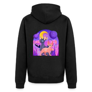 Galactic Katze Vintage Retro Cat Zeitlose Eleganz - Unisex Premium Bio Zip Hoodie - Schwarz - Hinten - Nico (187cm)