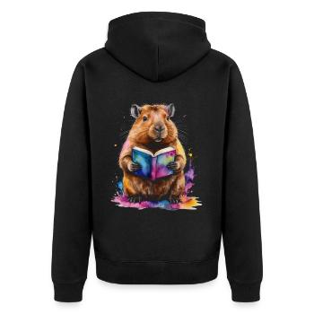 Livre de lecture Capybara Capy Imprimé de conception animale colorée - Veste à capuche bio Premium Unisexe - noir - Dos - Nico (187cm)