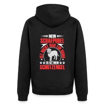 Schafpudel ist mein Schutzengel Hütepudel - Unisex Premium Bio Zip Hoodie - Schwarz - Hinten - Nico (187cm)
