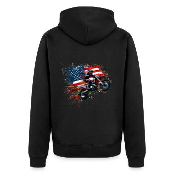 Independence Day Motocross American Flag - Unisex Premium Organic Zip Hoodie - black - Back - Nico (187cm)