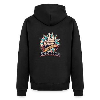 90 Jahre alt, 90 und immer noch rockend - Unisex Premium Bio Zip Hoodie - Schwarz - Hinten - Nico (187cm)
