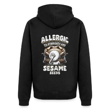 Kapselfrüchteallergie Allergic To Sesame Seeds - Unisex Premium Bio Zip Hoodie - Schwarz - Hinten - Nico (187cm)