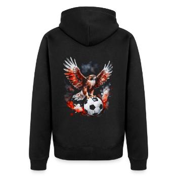 Turul Fußball Bunt Ungarn Tier Design Print - Unisex Premium Bio Zip Hoodie - Schwarz - Hinten - Nico (187cm)