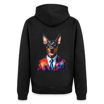 Dobermann Anzug Hund Bunt Lustig Tier Design Print - Unisex Premium Bio Zip Hoodie - Schwarz - Hinten - Nico (187cm)