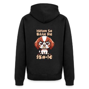 Brittany Spaniel Halten Sie Bitte Die Fresse - Unisex Premium Bio Zip Hoodie - Schwarz - Hinten - Nico (187cm)