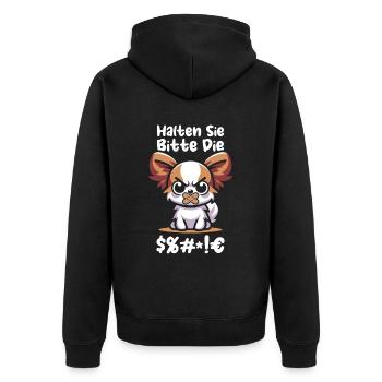 Papillon Halten Sie Bitte Die Fresse - Unisex Premium Bio Zip Hoodie - Schwarz - Hinten - Nico (187cm)