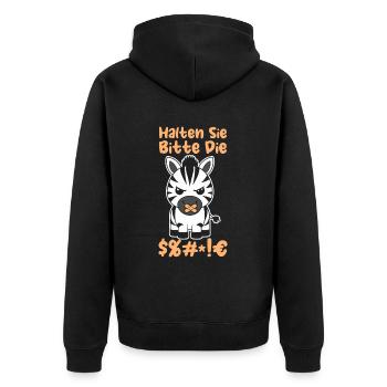 Zebra Halten Sie Bitte Die Fresse - Unisex Premium Bio Zip Hoodie - Schwarz - Hinten - Nico (187cm)