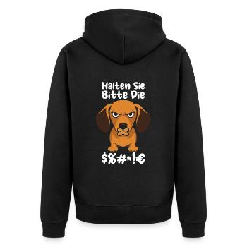 Dachshund Dachshund Please keep your mouth shut - Unisex Premium Organic Zip Hoodie - black - Back - Nico (187cm)