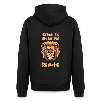 Löwe Halten Sie Bitte Die Fresse - Unisex Premium Bio Zip Hoodie - Schwarz - Hinten - Nico (187cm)