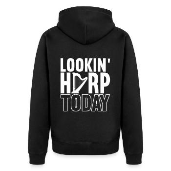 Harfe Design Für Harfenspieler - Unisex Premium Bio Zip Hoodie - Schwarz - Hinten - Nico (187cm)
