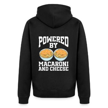 Powered By Macaroni And Cheese - Unisex Premium Bio Zip Hoodie - Schwarz - Hinten - Nico (187cm)