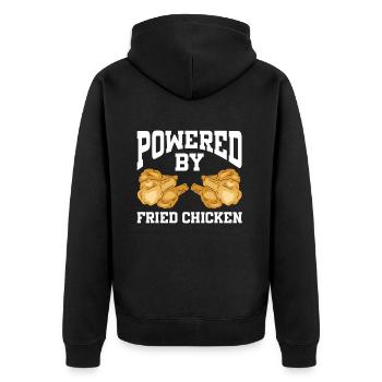 Powered By Fried Chicken - Unisex Premium Bio Zip Hoodie - Schwarz - Hinten - Nico (187cm)
