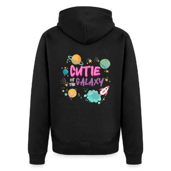 Galaktisch Süß: "Cutie of the Galaxy Mädchen, Girl - Unisex Premium Bio Zip Hoodie - Schwarz - Hinten - Nico (187cm)