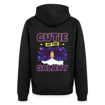 Galaktisch Süß: "Cutie of the Galaxy Mädchen, Girl - Unisex Premium Bio Zip Hoodie - Schwarz - Hinten - Nico (187cm)