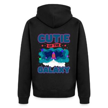 Galaktisch Süß: "Cutie of the Galaxy Mädchen, Girl - Unisex Premium Bio Zip Hoodie - Schwarz - Hinten - Nico (187cm)