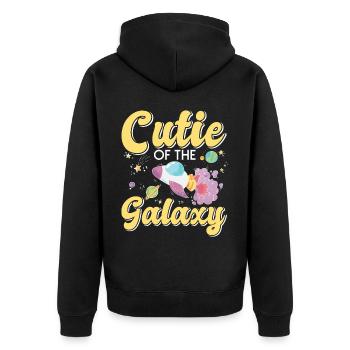 Galaktisch Süß: "Cutie of the Galaxy Mädchen, Girl - Unisex Premium Bio Zip Hoodie - Schwarz - Hinten - Nico (187cm)