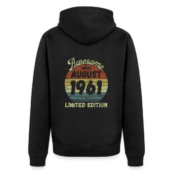 Awesome since August 1961 - Geburtstag - Unisex Premium Bio Zip Hoodie - Schwarz - Hinten - Nico (187cm)