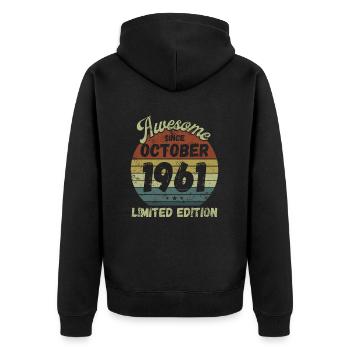 Awesome since October 1961 - Geburtstag - Unisex Premium Bio Zip Hoodie - Schwarz - Hinten - Nico (187cm)