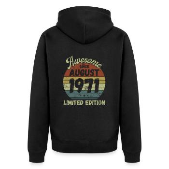 Awesome since August 1971 - Geburtstag - Unisex Premium Bio Zip Hoodie - Schwarz - Hinten - Nico (187cm)