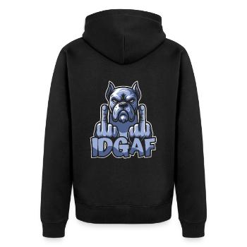 Cane Corso Es Ist Mir Scheißegal Idgaf - Unisex Premium Bio Zip Hoodie - Schwarz - Hinten - Nico (187cm)