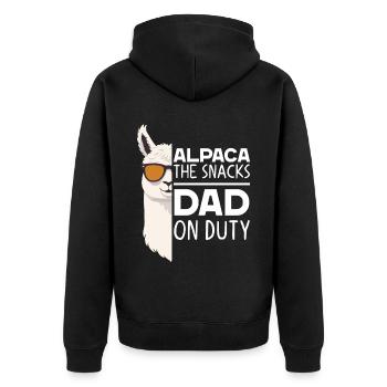 Lustiger Alpaka Papa Perfekter Wortspiel Spruch - Unisex Premium Bio Zip Hoodie - Schwarz - Hinten - Nico (187cm)