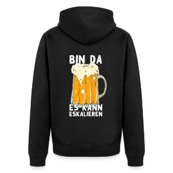 Es Kann Eskalieren Humorvolles Bier Trinken - Unisex Premium Bio Zip Hoodie - Schwarz - Hinten - Nico (187cm)