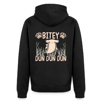 Lustige Hammerhai Bitey Dun Dun Dun Illustration f - Unisex Premium Bio Zip Hoodie - Schwarz - Hinten - Nico (187cm)