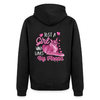 Big Floppa Caracal Cat Meme Girl Who Loves Big Flo - Unisex Premium Bio Zip Hoodie - Schwarz - Hinten - Nico (187cm)