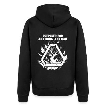 Bushcrafting Outdoor Prepared For Anything - Unisex Premium Organic Zip Hoodie - black - Back - Nico (187cm)