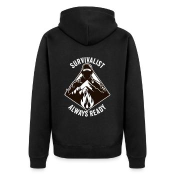 Bushcrafting Outdoor Survivalist Always Ready - Unisex Premium Organic Zip Hoodie - black - Back - Nico (187cm)