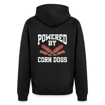 Powered By Corn Dogs - Unisex Premium Organic Zip Hoodie - black - Back - Nico (187cm)