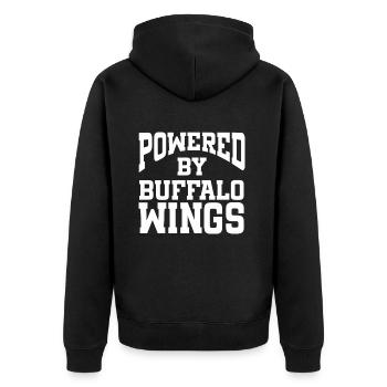 Powered By Buffalo Wings - Unisex Premium Bio Zip Hoodie - Schwarz - Hinten - Nico (187cm)