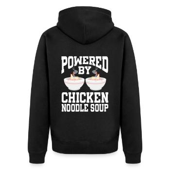 Powered By Chicken Noodle Soup - Unisex Premium Organic Zip Hoodie - black - Back - Nico (187cm)